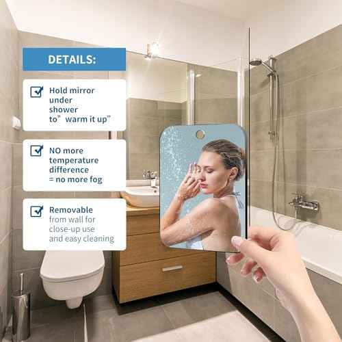 Shatterproof Shower Mirror Fogless for Shaving,(Medium 8x6 Inch) Anti Fog Shaving Mirror Holder NO-Drilling, No Fog Free Waterproof,Small Wall Mounted Bathroom Accessories Camping Hanging Men