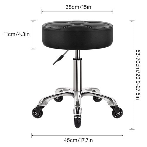 WKWKER Heavy Duty Rolling Stool with Wheels Hydraulic Swivel Adjustable Rolling Stool Ergonomic Thick Leather Round Seat Stool Chair for Kitchen Drafting Lab Office Salon Message Stool – Black