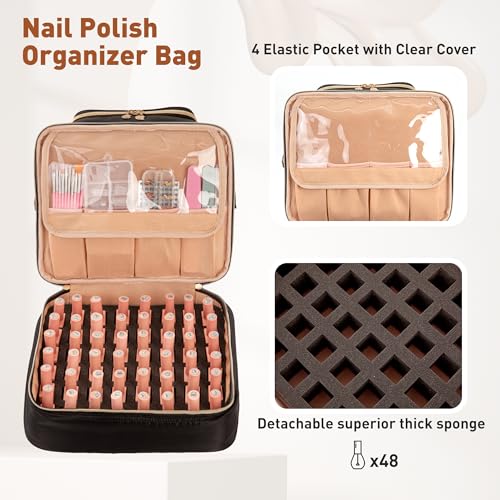 Nail Polish Organizer Bag Nail Case Holds 60 Bottles & Nail Lamp Gel Nail Polish Organizer Nail Kit Organizers Travel Nail Tech Carrying Case for Manicure Supplies (Black)