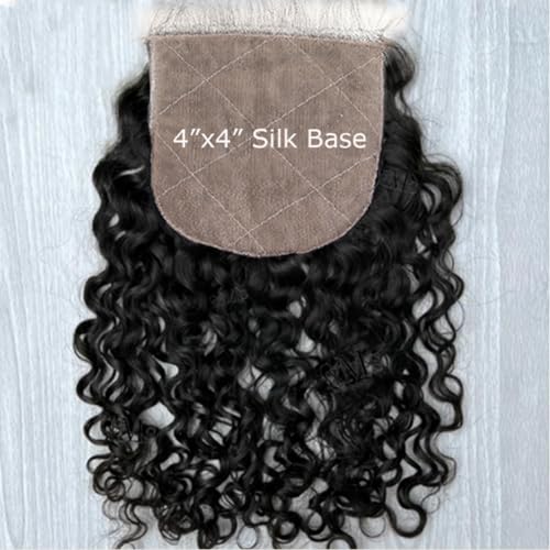 Burmese Curly 4x4 Silk Base Lace Closure with Baby Hair Free Part Natural Black Color Human Hair Pre Plucked Toppers Closure For Women (14inch)