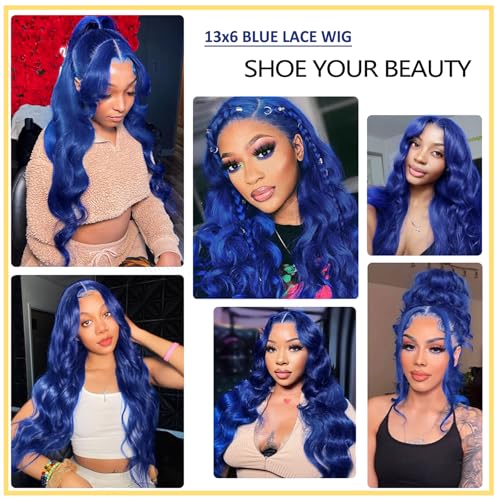 Blue Lace Front Wigs Human Hair 13x6 Dark Blue Body Wave Lace Front Wig Human Hair Pre Plucked180% Density Royal Blue Hd Lace Frontal Glueless Wigs Human Hair for Black Women 22 Inch