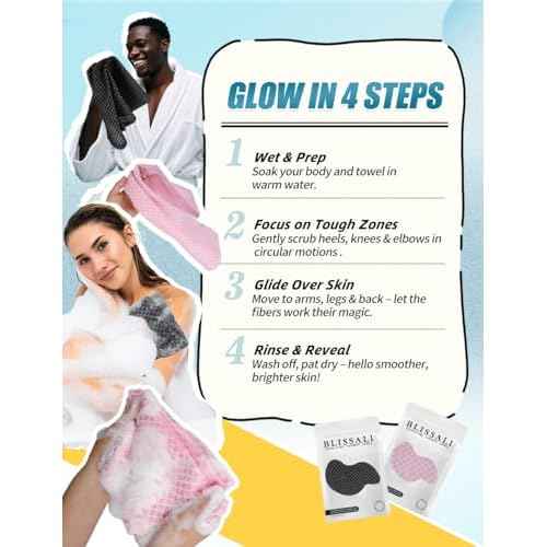BLISSAL Exfoliating Shower Towel 47",Premium Scrub Wash Cloth for Body Face, Exfoliating Washcloth for Men and Woman(Pink)