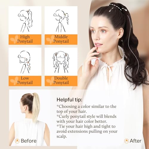 DOORES Hair Extensions Ponytail Extension Clip in Dark Brown 18 Inch 80g Hair Extensions Ponytail Hair Extensions Wrap Around Remy Human Hair Ponytail with Magic Paste Straight