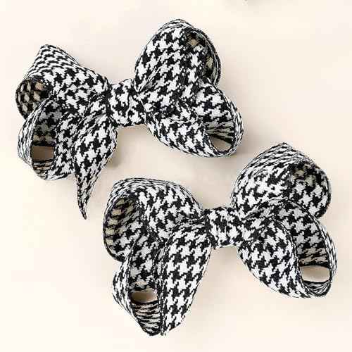 Black Plaid Hair Bow Clips for Women, Houndstooth Big Bows Clip Pigtail Barrettes for Girls, Christmas Valentine Xmas Party Hairpins, Cute Accessories for Hair Styling 2Pcs