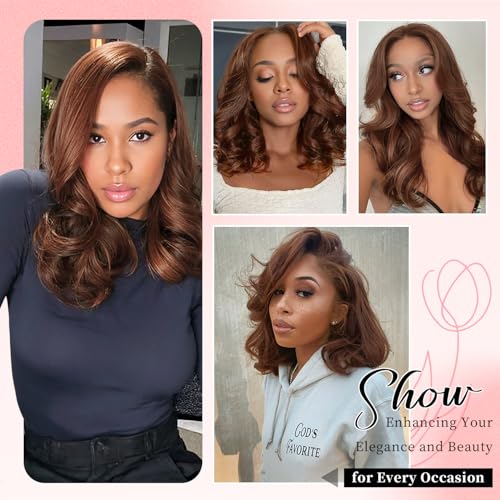 Brown Wig Human Hair 200% Density 13x6 Body Wave Lace Front Wigs Human Hair Pre Plucked Short Wigs for Black Women Glueless Frontal Wig Human Hair Loose Wavy 16 inch