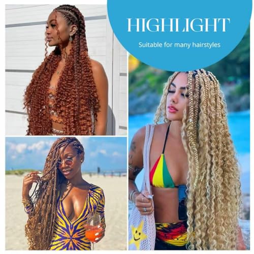 Human Braiding Hair for Boho Braids 150g 24 Inch Auburn Brown Curly Boho Hair for Braiding Knotless 12A Deep Wave Bulk Bohemian 3 Bundles/Pack Color 30