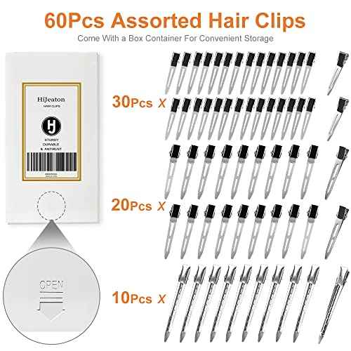 HiJeaton 60Pcs Metal Duck Billed Hair Clips for Women Styling Sectioning, Silver Hair Pins for Long Hair, Alligator Curl Loc Clips for Thick Hair Roller, Salon, Bows DIY