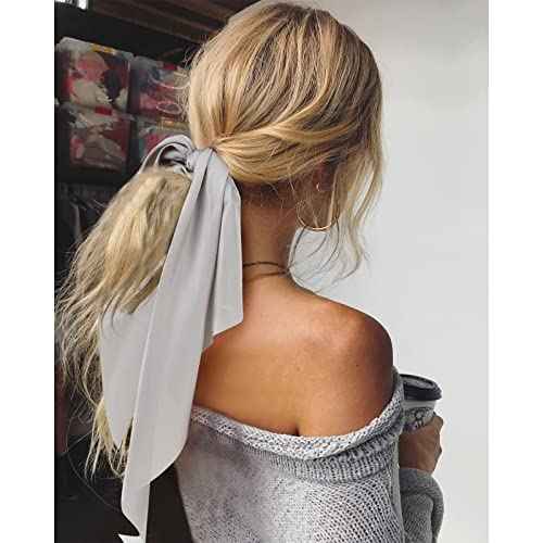 Hair Scarf Scrunchies, TOBATOBA Satin Ponytail Holders with Ribbon Tails, Elastic Hair Bows, Bandanas, and Scrunchies for Women