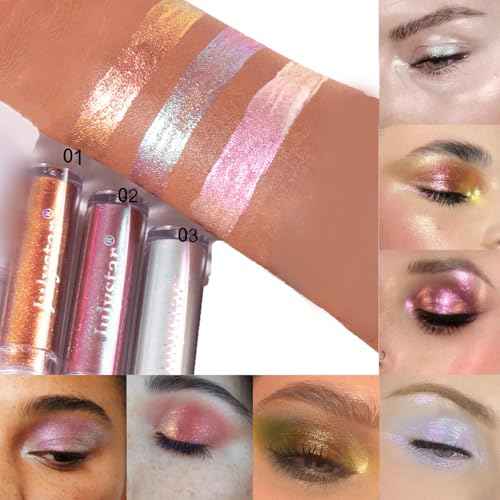 Liquid Glitter Eyeshadow,Vibrant Color Shifting Holographic Eyeshadow Long Lasting Liquid Eyeshadow Smooth and Creamy Glitter Eyeshadow Highly Pigment Iridescent Makeup 0.14 Fl Oz (03, 0.14)
