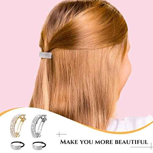 Rhinestone Barrette Glitter Hair Tie Metal Spring Bling Hair Clip Crystal Ponytail Holder Headband Christmas Gift Women Wedding Accessories Birthday Mother's Valentine's Day