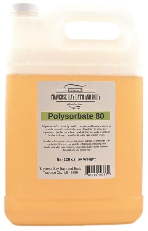 Traverse Bay Bath and Body Polysorbate 80-8 Pounds 128 Oz weight T-MAZ 80, Tween 80 100% pure Surfactant & Emulsifier. Made in the USA 1 Gallon. Safety Sealed Container
