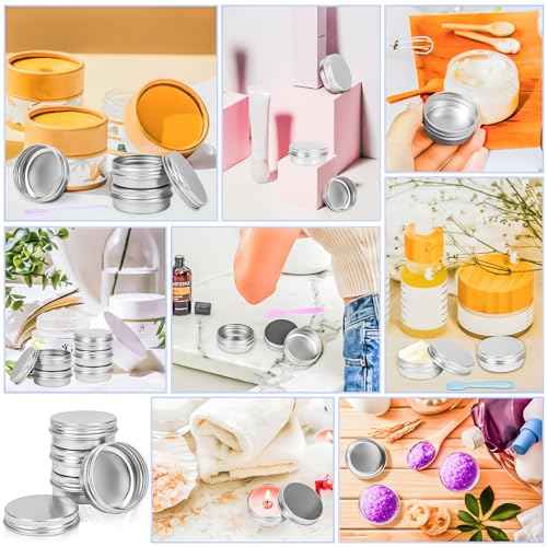 MotBach 24 Pack 0.5oz Tin Jars, 15ml Metal Tin cans, 1/2 Ounce Aluminum tin can jar Containers with Lid for Lotion Bars, Beard Balm, Spices, Salve, Balms, Toiletries, Creams, Samples, Makeup Cosmetic