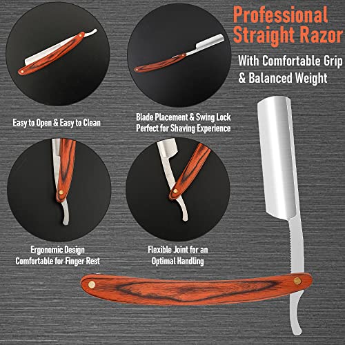 Straight Razor With Strope - Professional Straight Edge Barber Premium Stainless Steel Shaver With Shaving Strop for Men Home & Salon Grooming Using (NO.147)