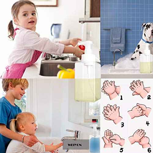 2 Pack Foaming Soap Dispenser 15oz Refillable Foam Liquid Hand Soap Empty Plastic Pump Bottle Container for Bathroom Vanities, Kitchen Sink, Hospital, Clinic, Clear 450ml