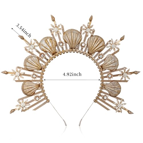 Fantherin Women's Goddess Halo Crown Headpiece - Mermaid Headband Seashell Crown for Costume Halloween Cosplay Party (Bronze)