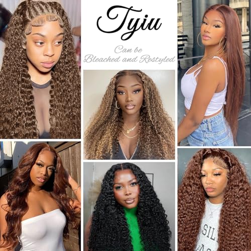 Chocolate Brown Deep Wave Lace Front Wigs Human Hair Wigs for Women 250 Density 13x6 Lace Frontal Wigs Human Hair Deep Curly HD Lace Front Wigs Pre Plucked with Baby Hair (22 Inch)