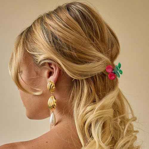 6Pcs Mini Cherry Hair Clips Acetate Hair Claw Cute Cherry Hair Clip Small Hair Barrettes Fruit Hairpins Tiny Sweet Fashion Hair Accessories for Women Girls