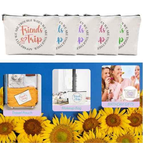 5 Pcs Girls Trip Gifts Girls Weekend 2025 Makeup Bag Friends Trip Gifts Favors Summer Gifts Cosmetic Bag Toiletry Bag Zipper Pouch Weekender Bags for Women Girl Friendship Bachelorette Party Birthday