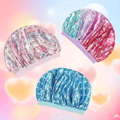 3 Pcs Bonnet for Kids, Kids Bonnets for Girls, Satin Silk Hair Bonnet for Sleeping, Soft Wide Band Sleep Cap for Curly Hair Braids for Teens Child Toddler