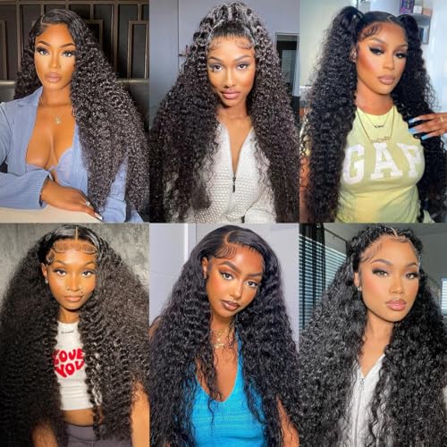 13x6 Deep Wave Lace Front Wigs Human Hair 200% Density Human Hair Wig Pre Plucked 13x6 HD Transparent Lace Front Wigs for Women 18 Inch