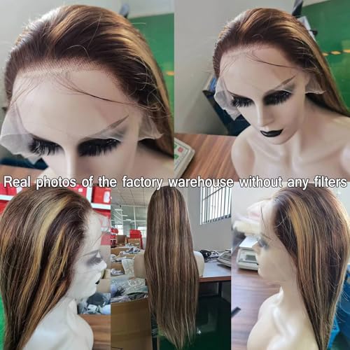 Lemoda 13x6 Highlight Straight Lace Frontal Human Hair Wigs Ombre 4/27 Outlets Sale 200 Density 20Inch 13x6 HD Transparent Lace Front Wigs Pre Plucked