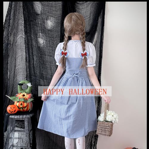 Blue White Gingham Hair Bow Clips, 3.5 Inch Checker Pigtail Bows Wizard Halloween Christmas Mother's Da Costume Accessories 4PCS