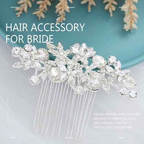 Olbye Wedding Hair Comb Rhinestone Bridal Pieces Flower Silver Crystal Headpiece for Bridesmaids and Brides (Silver)
