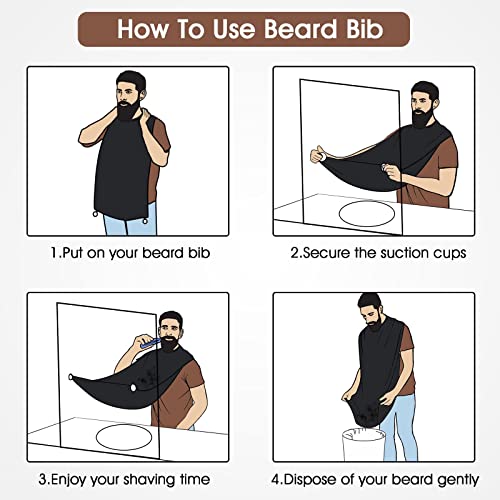 Beard Bib Apron, Stocking Stuffers Christmas White Elephant Gifts for Men Adults Dad Husband, Beard Hair Catcher for Sink, Non-Stick Beard Cape with 3 Suction Cups, Grooming Accessories(Black)