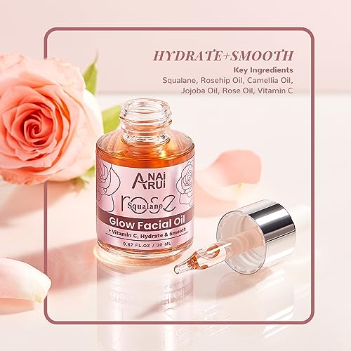 ANAiRUi Rose Skincare Gift Set, Christmas Gift for Women, Facial Skincare Kit for Women, Rose & Squalane Face wash and Moisturizer Set with Clay Mask, Face Cleanser and Facial Oil, Purify, Hydrate