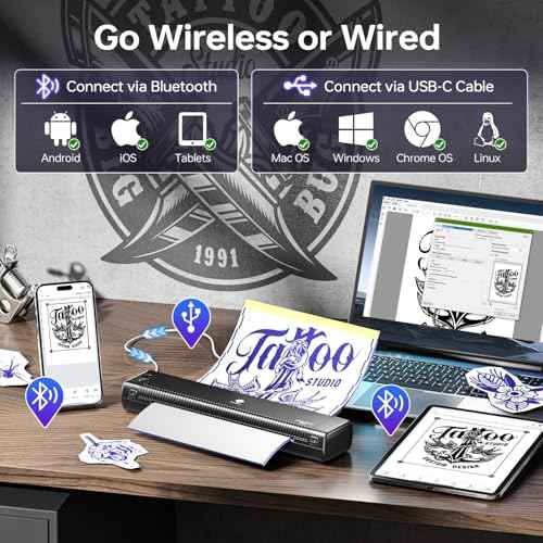 Phomemo Tattoo Stencil Printer Upgraded, TP81 Bluetooth Tattoo Printer with 10pcs Transfer Paper, Compatible with Phone/Tablet/PC, Tattoo Supplies for Tattoo Artists & Beginners,Black