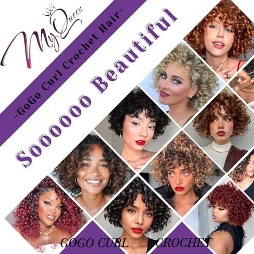 MYQUEEN Short Curly Crochet Hair for Women 8 Inch GoGo Curl Beach Ocean Wave Deep Twist Braids Pre Looped Synthetic Braiding Extensions 7 Packs