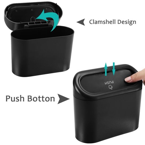 Accmor Car Trash Can with Lid, 2 Pack Mini Vehicle Trash Bin, Small Car Dustbin Garbage Organizer Holder with 2 Roll Trash Bag, Portable Hanging Leakproof Auto Storage Bag Container