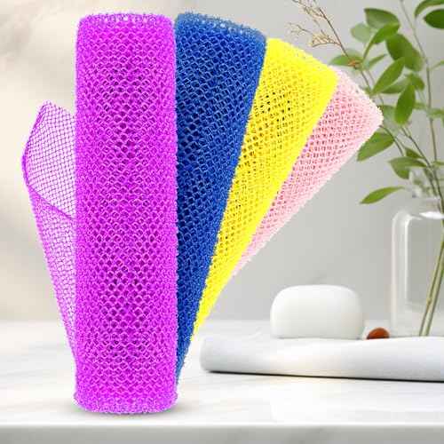 4 Pieces African Net Sponge ? Premium African Net Sponge for Deep Exfoliation Quick-Dry and Reusable Mesh for Smooth Skin£¨Yellow Pink Purple Blue£©