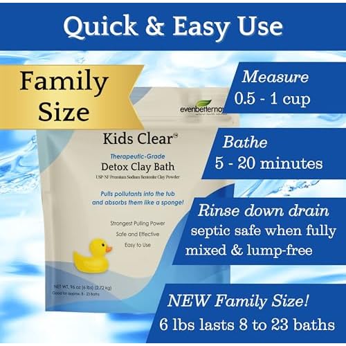 Kids Clear Detox Clay Bath, 100% Pure Sodium Bentonite - Cleansing and Purifying, by -Evenbetternow LLC ? 6 lb (96 oz) Family Value Size