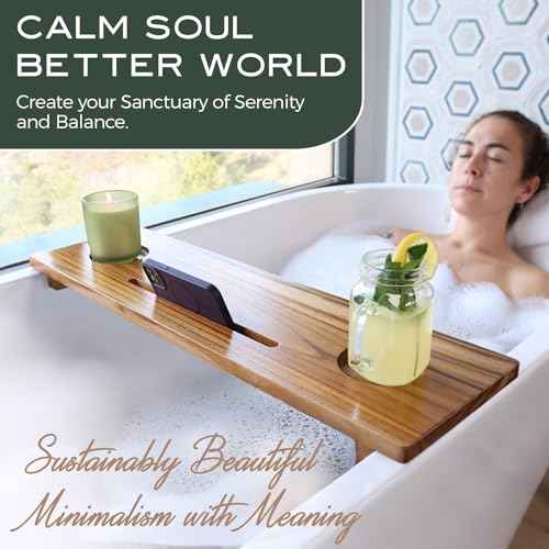 Superior Bathtub Table Tray for Small Tubs - Adjustable Bath Tub Tray Wood - Sustainable Minimalist Teak Bathtub Shelf Across Tub - Anti-Slip Bathroom Accessories Holders for Tub 29" in.