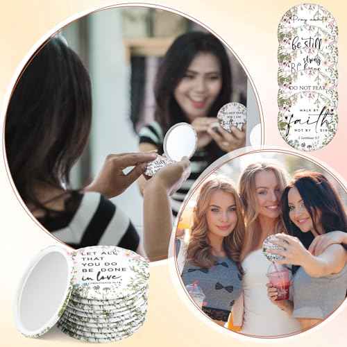 40 Pcs Mini Wildflower Bible Verse Compact Mirrors Bulk Religious Christian Pocket Purse Mirrors Small Church Gifts for Women Sunday School Summer Christmas Party Favors