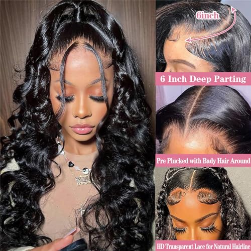 Body Wave Lace Front Wigs Human Hair Pre Plucked HD Transparent 13x6 Lace Frontal Wigs Human Hair 180% Density Human Hair Lace Front Wig for Women with Baby Hair Glueless Wig 22 Inch