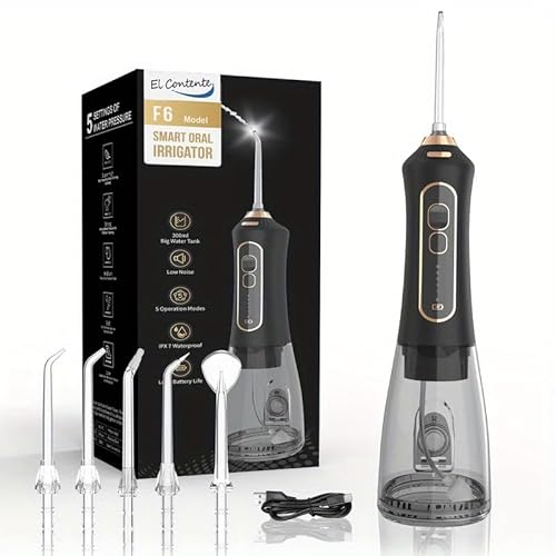 Home irrigator, Equipped with 5 Oral Care nozzles for Water flossers, irrigator, 5 rinsing Modes, Black and Electric flossers, Gifts for Family and Friends
