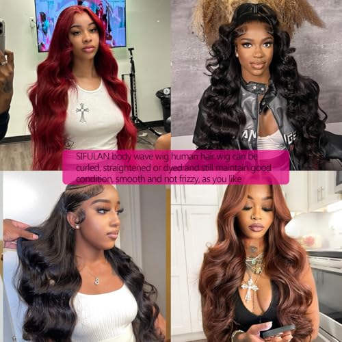 SIFULAN 13x4 Body Wave Lace Front Wig Human Hair 180% Density HD Transparent Lace Front Wig Pre Plucked Body Wave Frontal Wigs Human Hair for Black Women 26 inch Glueless Wig Natural Color