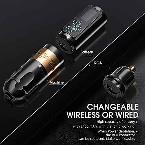 Ambition Vibe Tattoo Machine - Rotary Cartridge Battery Pen with 2400mAh Touch Buttons LED Digital Display Wireless Power Brushless Motor Tattoo Equipment Supply for Professional Artists and Beginners