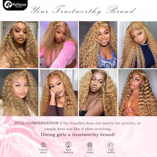Honey Blonde Deep Wave Human Hair Bundles For Women 28 Inch 27# Color Human Hair Bundles Wet and Wavy 12A Blonde Deep Curly Hair One Bundle