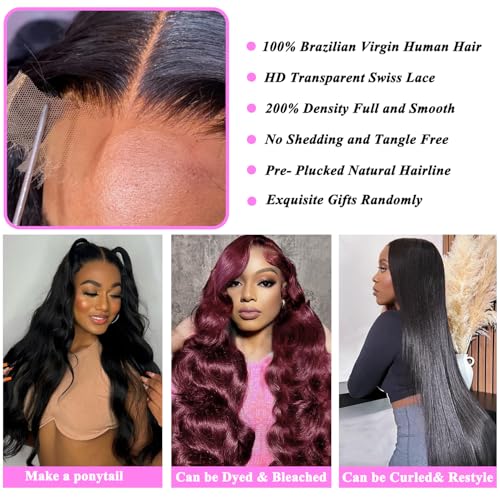 200 Density 20 Inch Body Wave Lace Front Wig Human Hair 13x6 HD Lace Front Wigs Human Hair for Women Glueless Wigs Human Hair Pre Plucked Natural Hairline