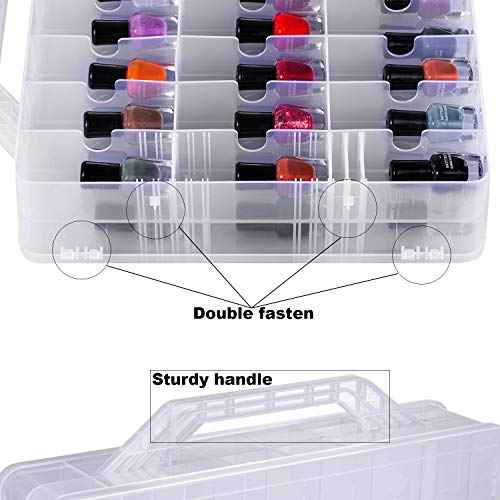 DreamGenius Nail Polish Organizer Case for 48 Bottles with 2 Nail Separators, Double Side Gel Nail Polish Holder with Adjustable Dividers, Clear