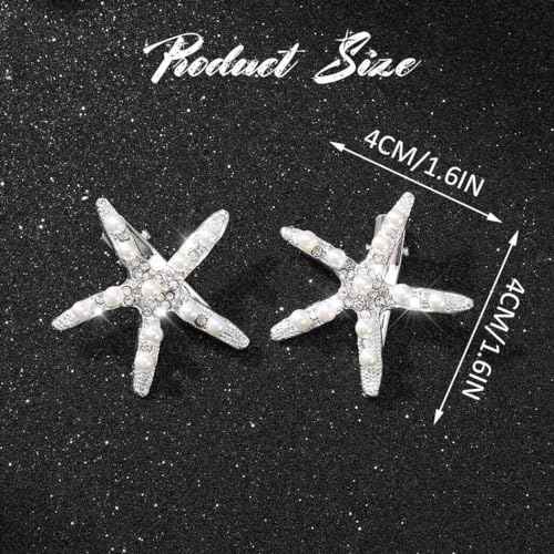 BARTOSI Starfish Hair Clips Silver Mermaid Hair Barrettes Pearl Hair Accessories for Women and Girls (Pack of 2)