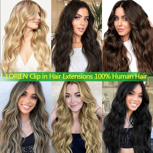 LORIEN Clip in Hair Extensions Real Human Hair, 22 Inch 110g, 1B Natural Black, Clip in 100% Brazilian Remy Human Hair Extensions 8pcs Per Set with 18 Clips Double Weft