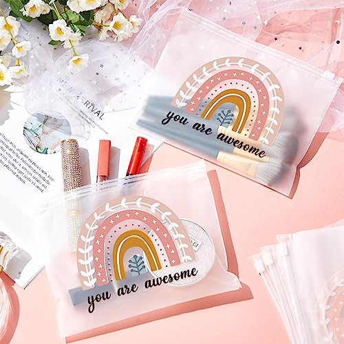 Amylove 100 Pcs Cosmetic Makeup Bag Bulk for Women Inspirational Zipper Pouch Rainbow You Are Awesome Travel Pouch Toiletry Bag for Women Girls Teacher Friend Birthday Party