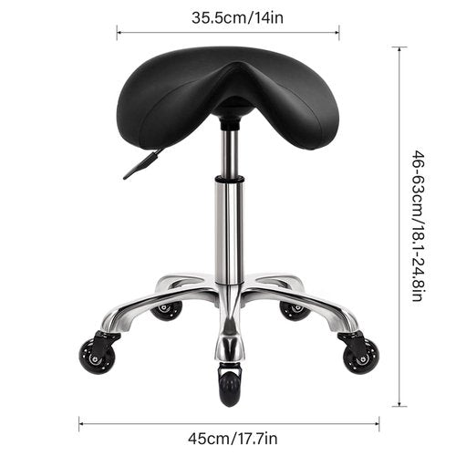 WKWKER Heavy Duty Saddle Rolling Stool With Wheels - Hydraulic Swivel Adjustable Chair, Ergonomic Thick Leather Seat for Kitchen, Drafting, Lab, Office, Salon, Message - Black