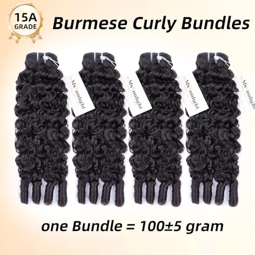 MsSunlight Burmese Curly Bundles Human Hair 100% Unprocessed Quick Weave 15A Water Wave with Spiral Curly End Real Human Hair Extensions Natural Black 24 Inch