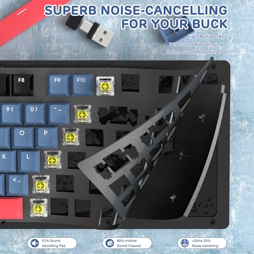 AKC087 Wireless Mechanical Keyboard, 87 Keys Compact TKL Gaming Keyboard, BT5.0/2.4G/Wired 75% Keyboard, RGB Hot Swappable Mechanical Keyboard OEM Profile Yellow Switch for Windows Mac Laptop