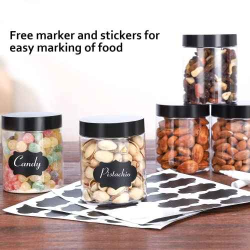 40 Pack Plastic Jars with Lids, Gencywe 8 oz Clear Slime Cosmetics Containers with Pen and Labels, Leakproof Storage Jars, PET Empty Jars with Black Lids for Kitchen Cookie Candy Spices Dry Food Cream